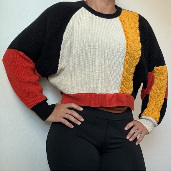 Moon & Madison Oversized Crop Fall Knit Sweatshirt Top - Picture 1 of 8
